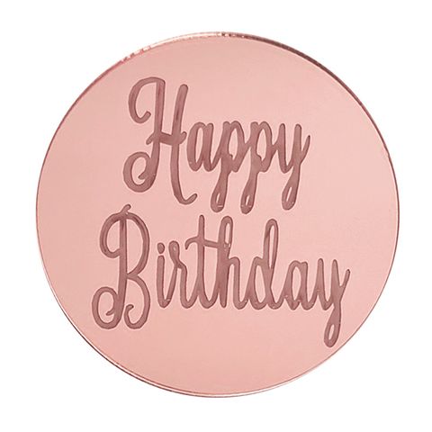 6 Gold Acrylic Cake Disc Mirror Cupcake Toppers Happy Birthday