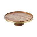 Cake Stand  - 11 inch Acacia Wood & Brass - 28cm