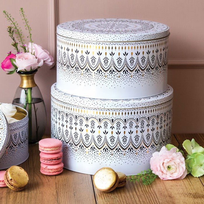 Cake Storage Tin - Artisanne Noir 25cm (Large) Round - by Sara Miller London