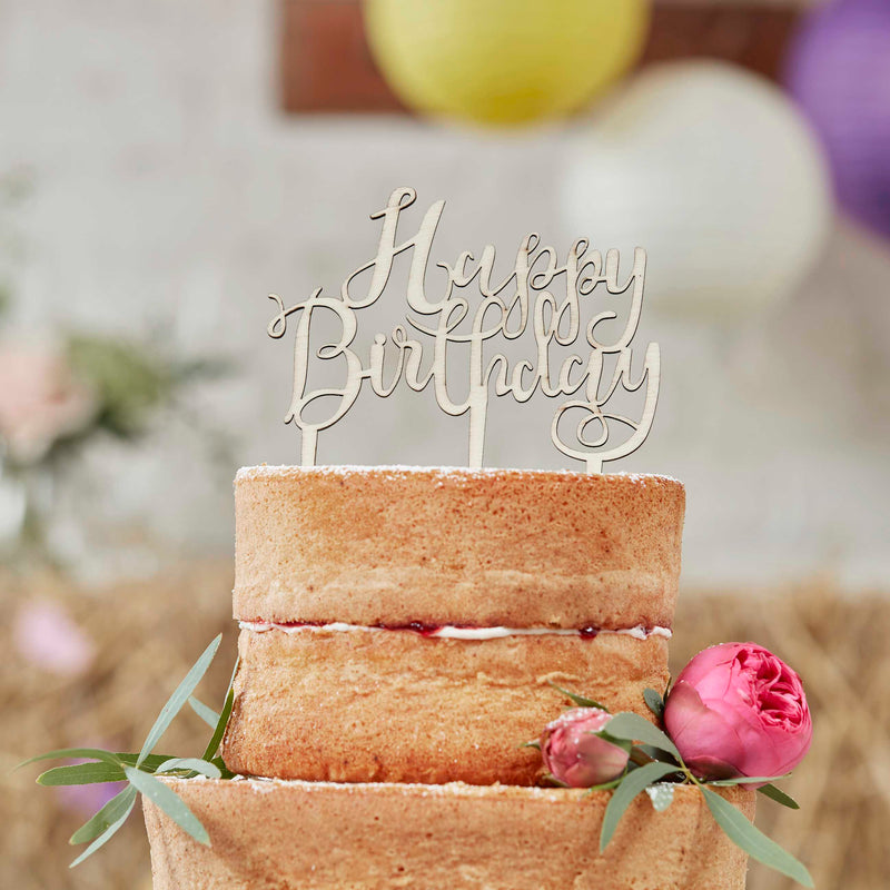 Cake topper happy birthday rond bois