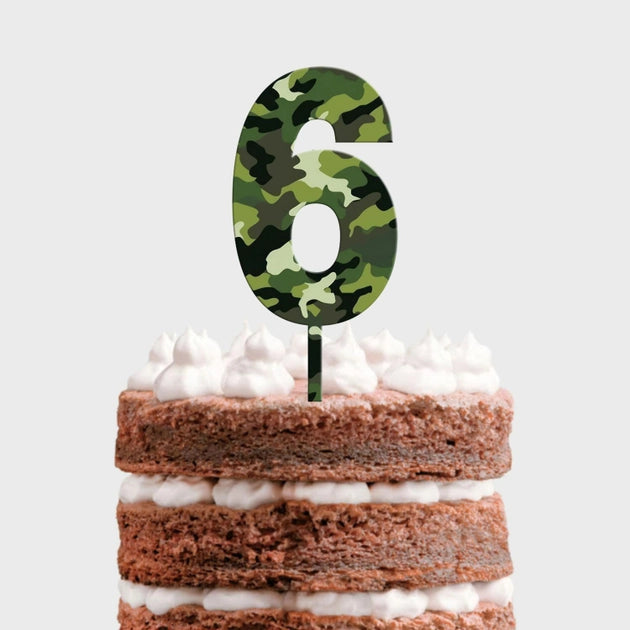 Cake Topper - Camouflage Number - Wooden Cake Topper