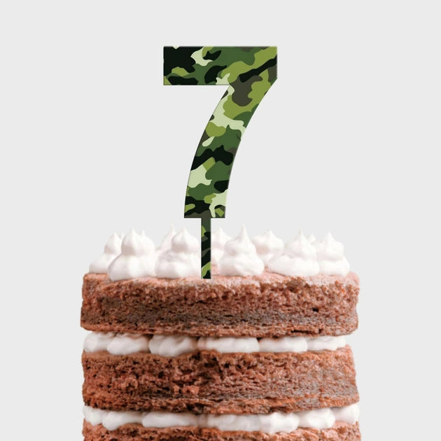 Cake Topper - Camouflage Number - Wooden Cake Topper