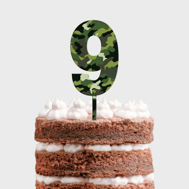 Cake Topper - Camouflage Number - Wooden Cake Topper