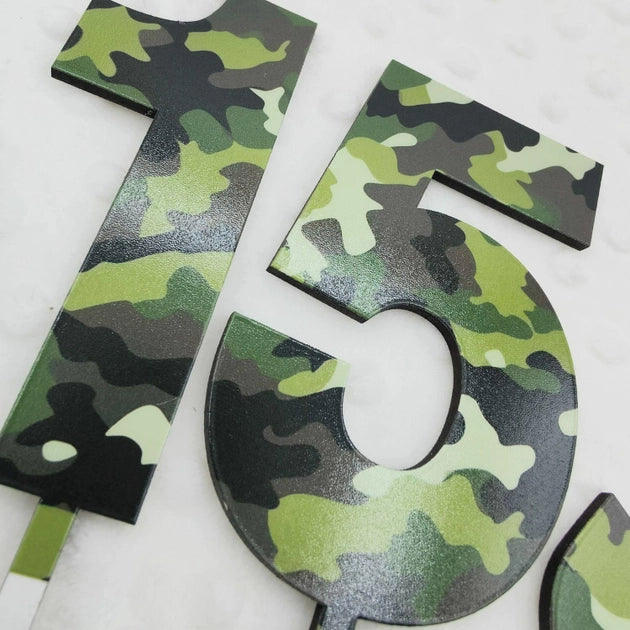 Cake Topper - Camouflage Number - Wooden Cake Topper