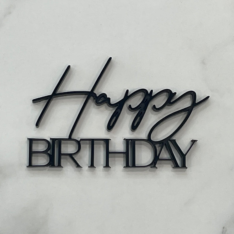 Cake Topper - Happy Birthday - Black - Mini Cake Plaque / Topper / Badge