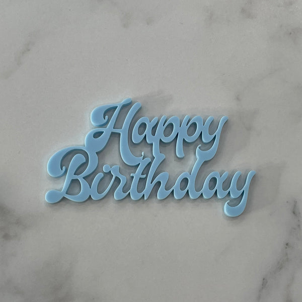 Cake Topper - Happy Birthday Retro - Blue - Mini Cake Plaque / Topper / Badge
