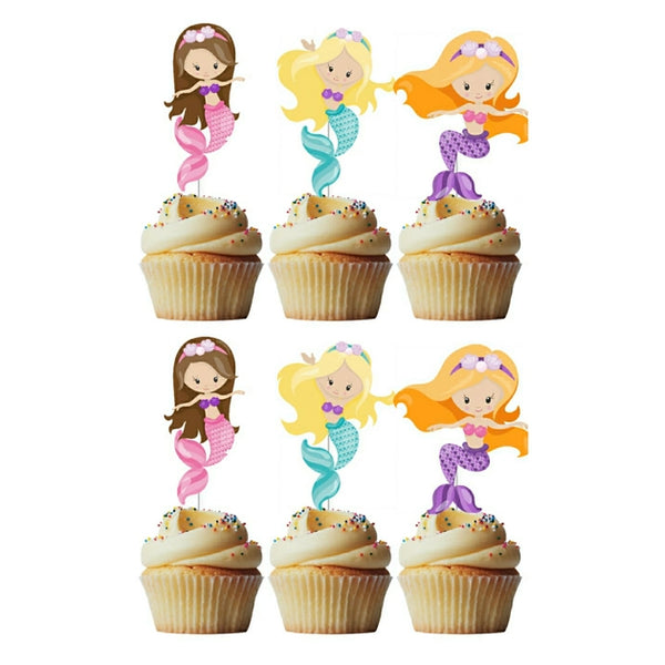 Cupcake Toppers - Mermaids 6pk - Laminated Cardstock Picks