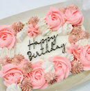 Cake Topper - Happy Birthday Retro - Rose Pink - Mini Cake Plaque / Topper / Badge