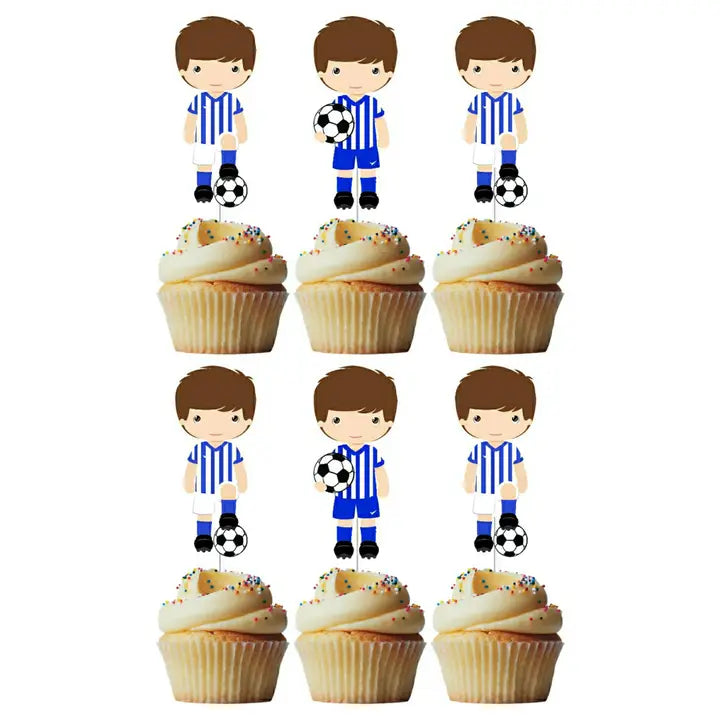 Cupcake Toppers - Soccer Blue Team 6pk - Laminated Cardstock Picks