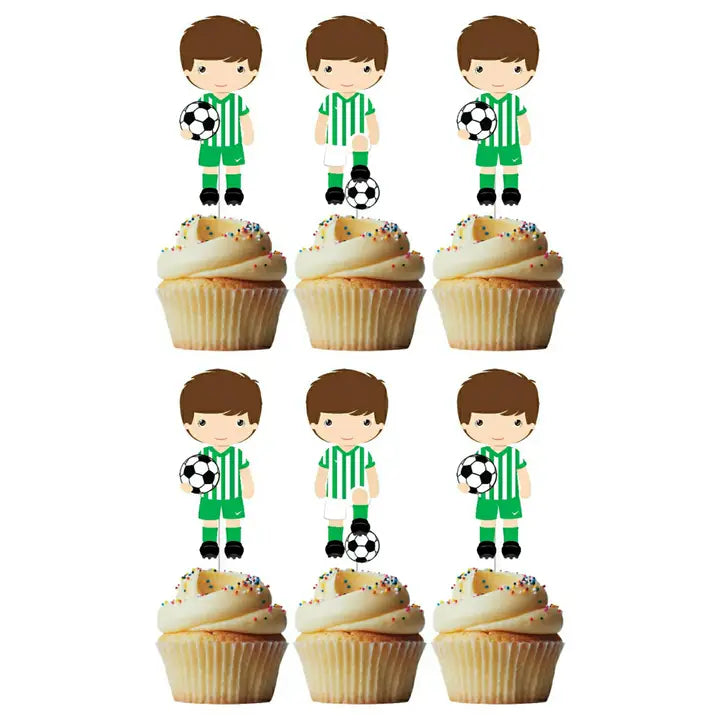 Cupcake Toppers - Soccer Green Team 6pk - Laminated Cardstock Picks