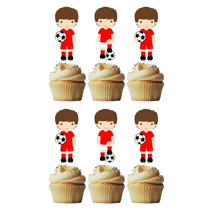 Cupcake Toppers - Soccer Red Team 6pk - Laminated Cardstock Picks