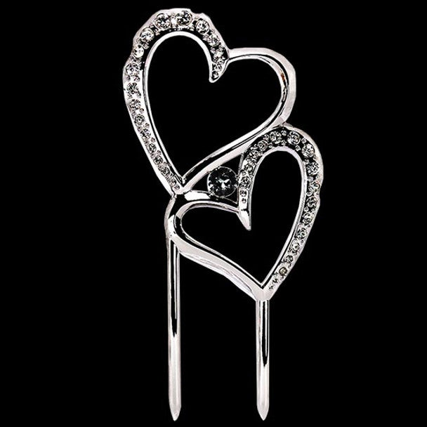 Cake Topper - Two Hearts in Silver & Diamante