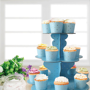 Cupcake Stand - Blue with Gold Polka Dots 3 Tier - Cardboard – Latorta